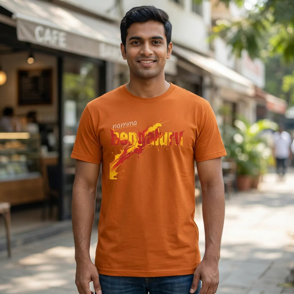 Namma Bengaluru tee in yam — front facing 01