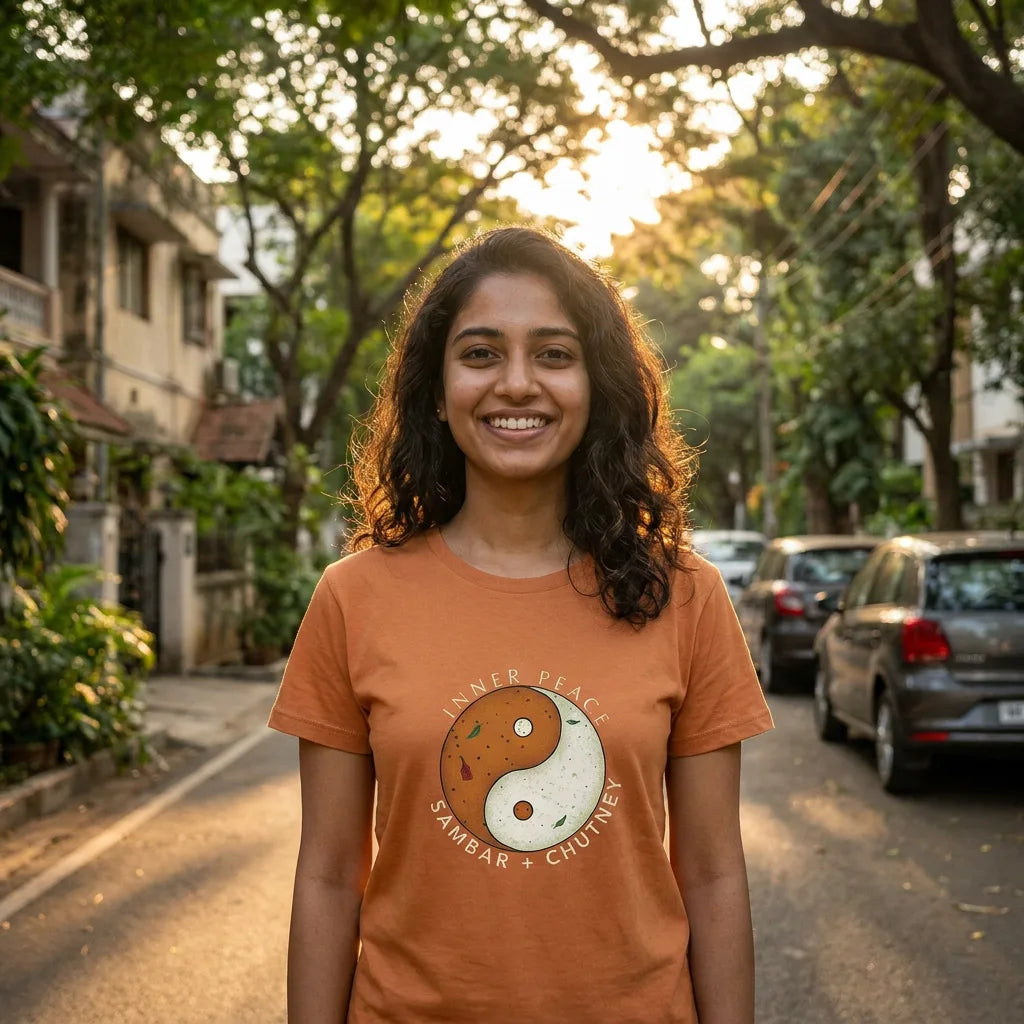 Inner Peace tee in Burnt Orange — indiranagar south w20 01