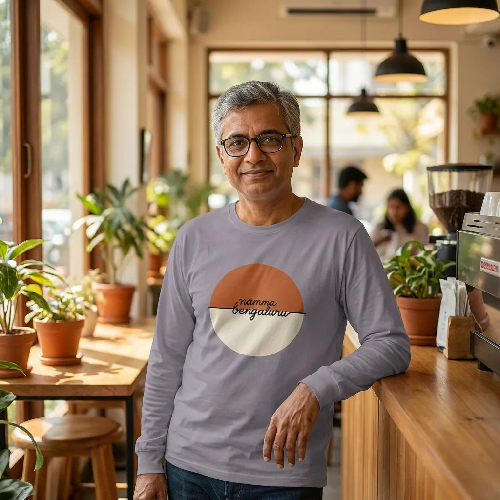 Namma Bengaluru tee in Storm — blr cafe north uncle 01