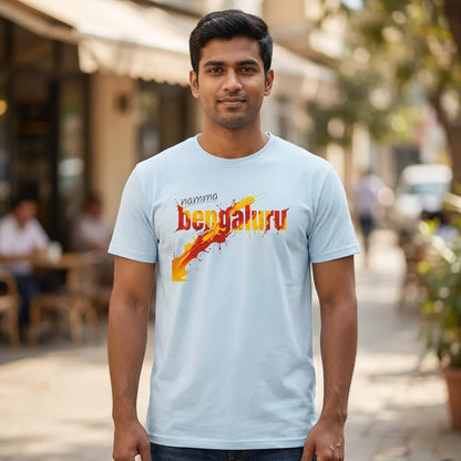 Namma Bengaluru tee in ice blue — front facing 01