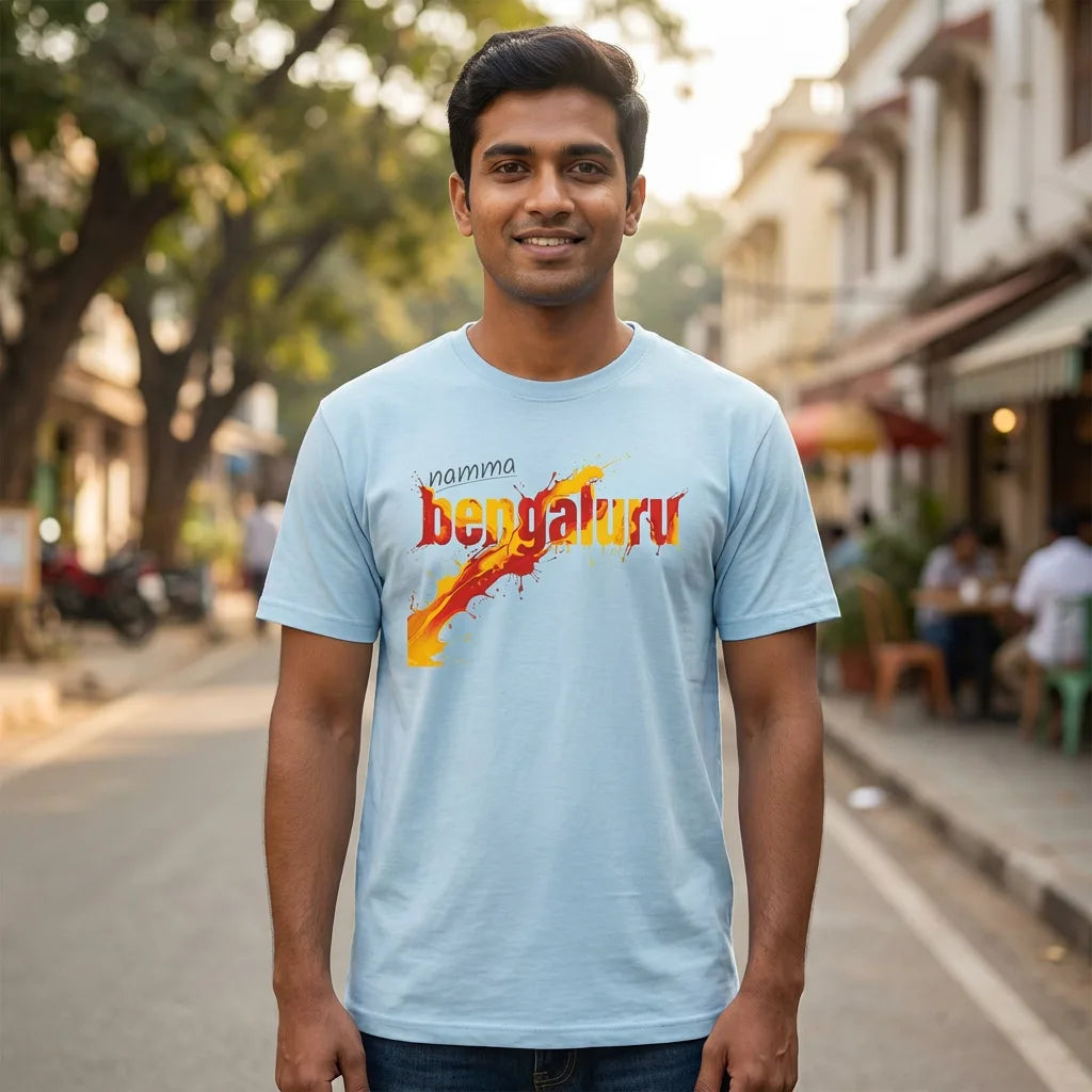 Namma Bengaluru tee in chambray — front facing 02