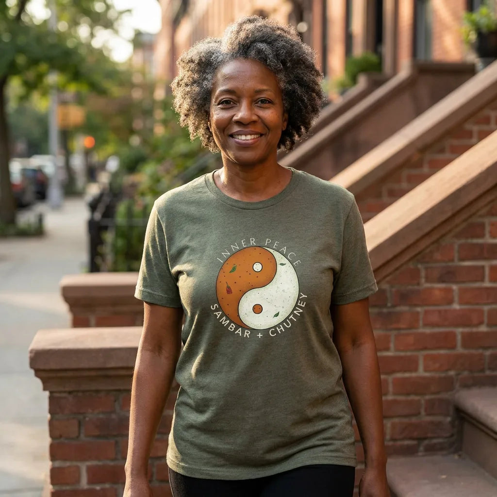 Inner Peace tee in Heather Military Green — nyc brooklyn black aunty 01