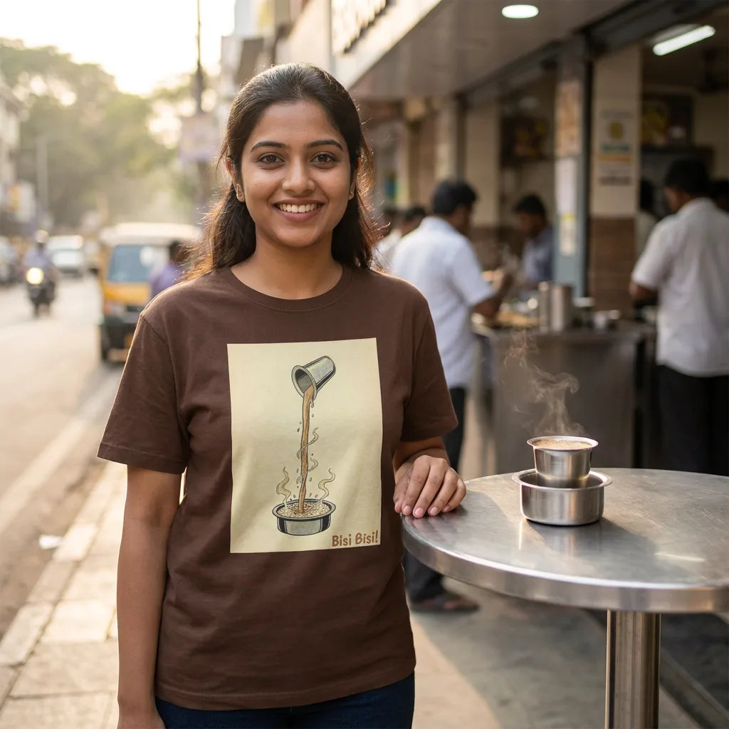 Bisi Bisi tee in espresso — darshini table woman 20s 01