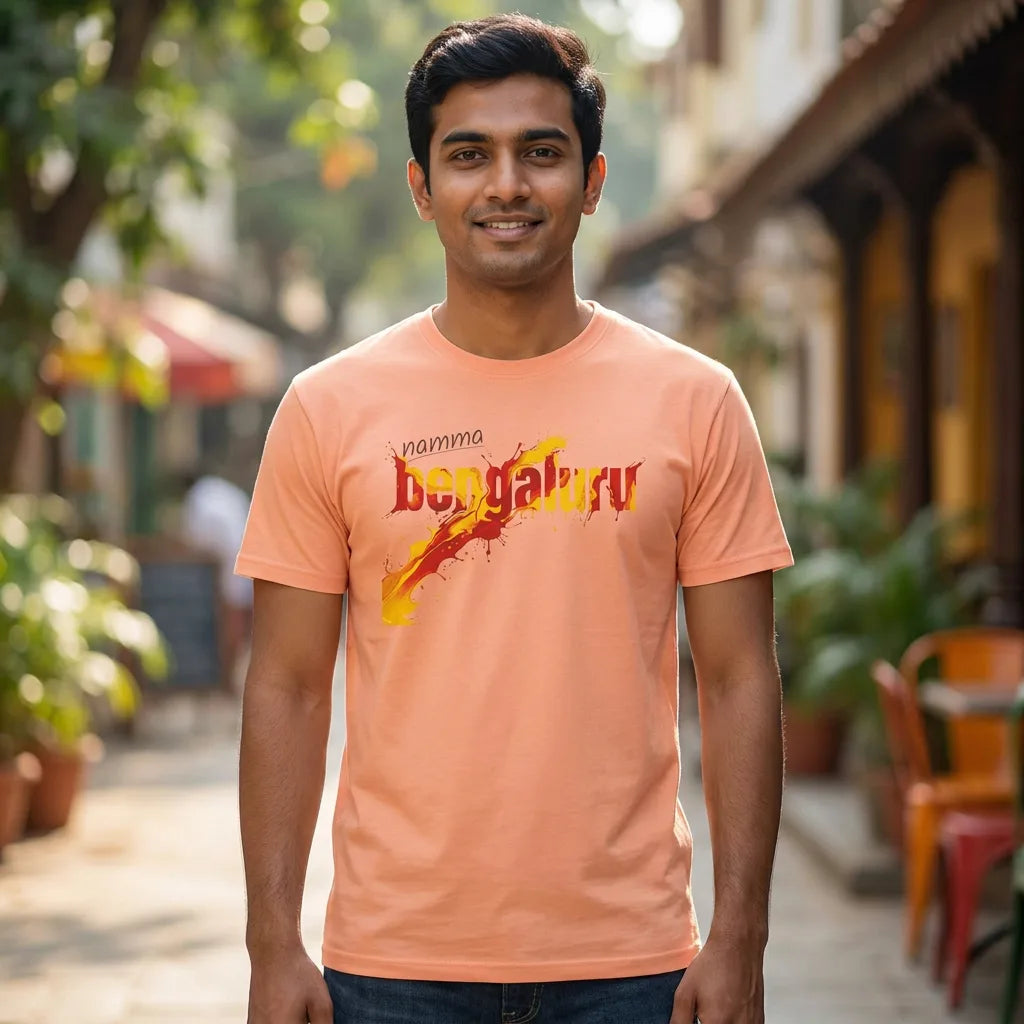 Namma Bengaluru tee in melon — front facing 02