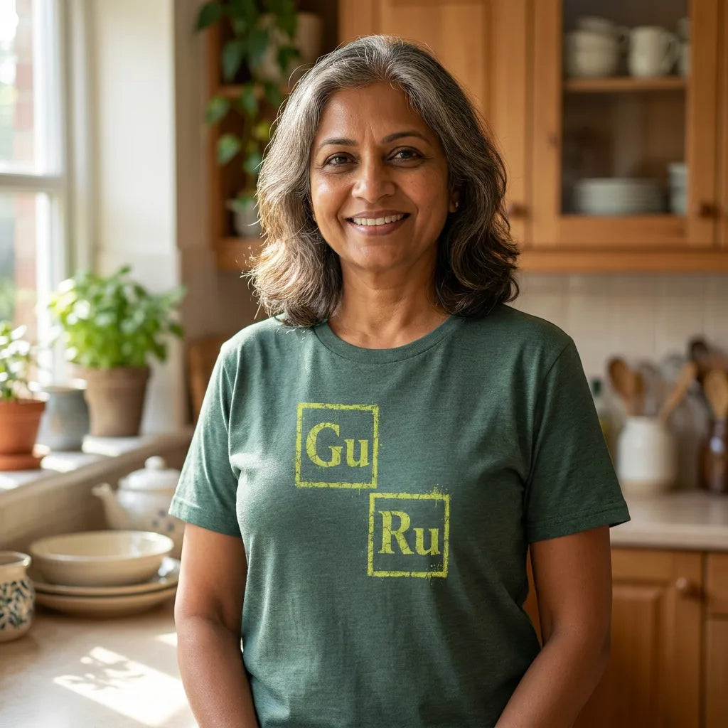 GURU tee in Heather Forest — aunty kitchen 01