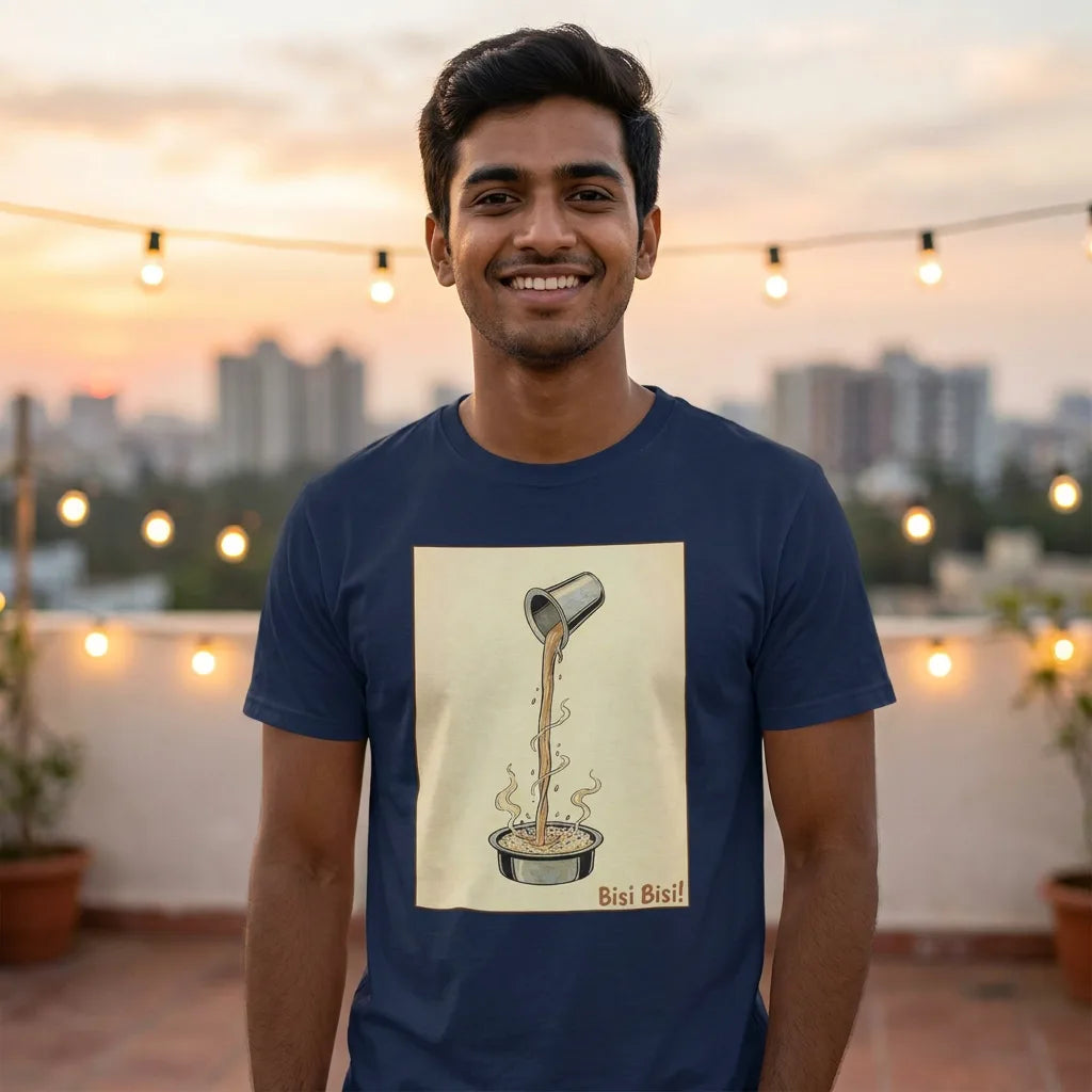 Bisi Bisi tee in Navy — rooftop man 20s 01