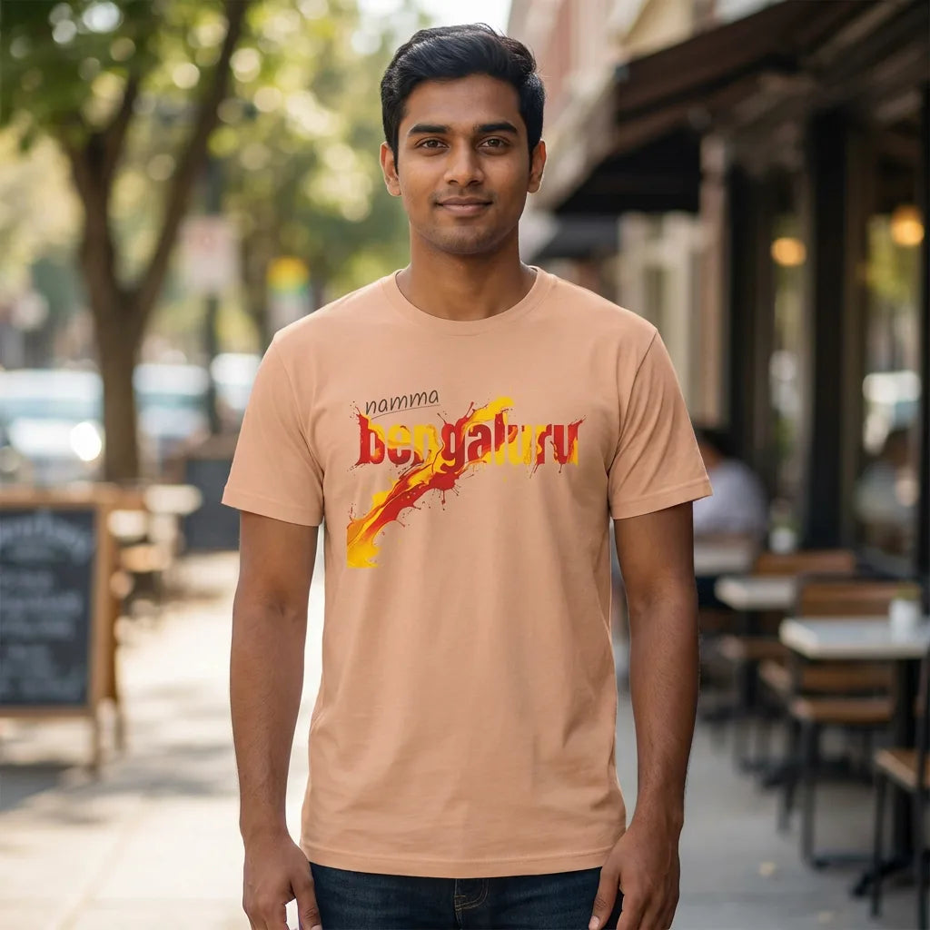 Namma Bengaluru tee in peachy — front facing 01