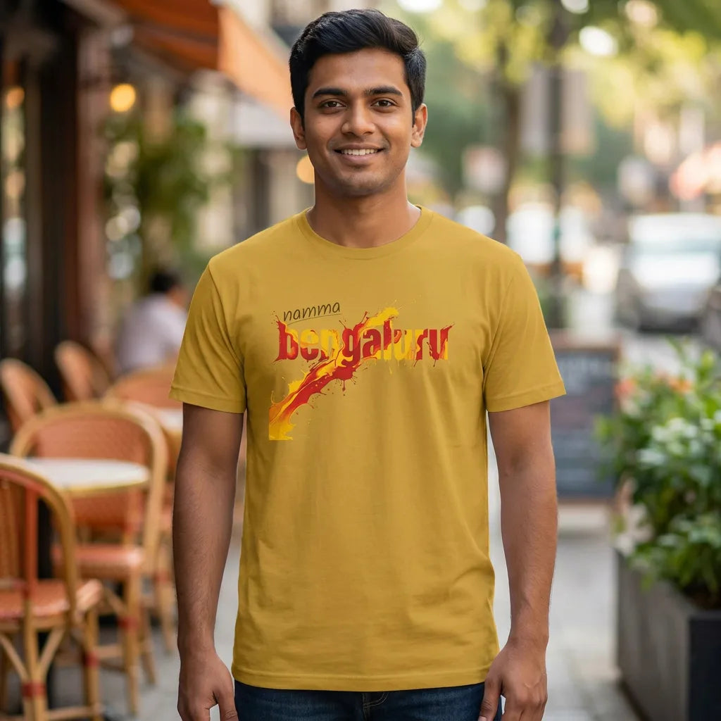 Namma Bengaluru tee in Mustard — front facing 01