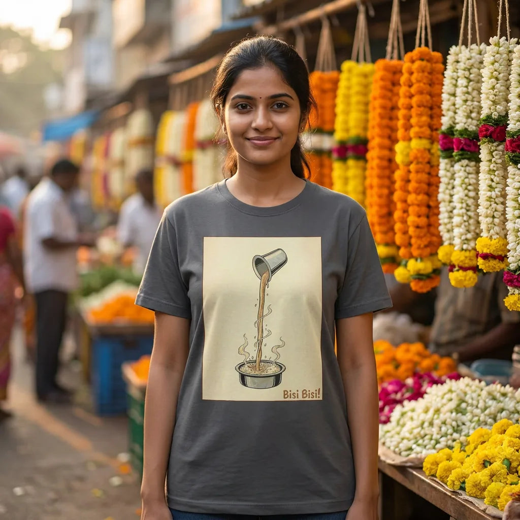 Bisi Bisi tee in graphite — flower market woman 01