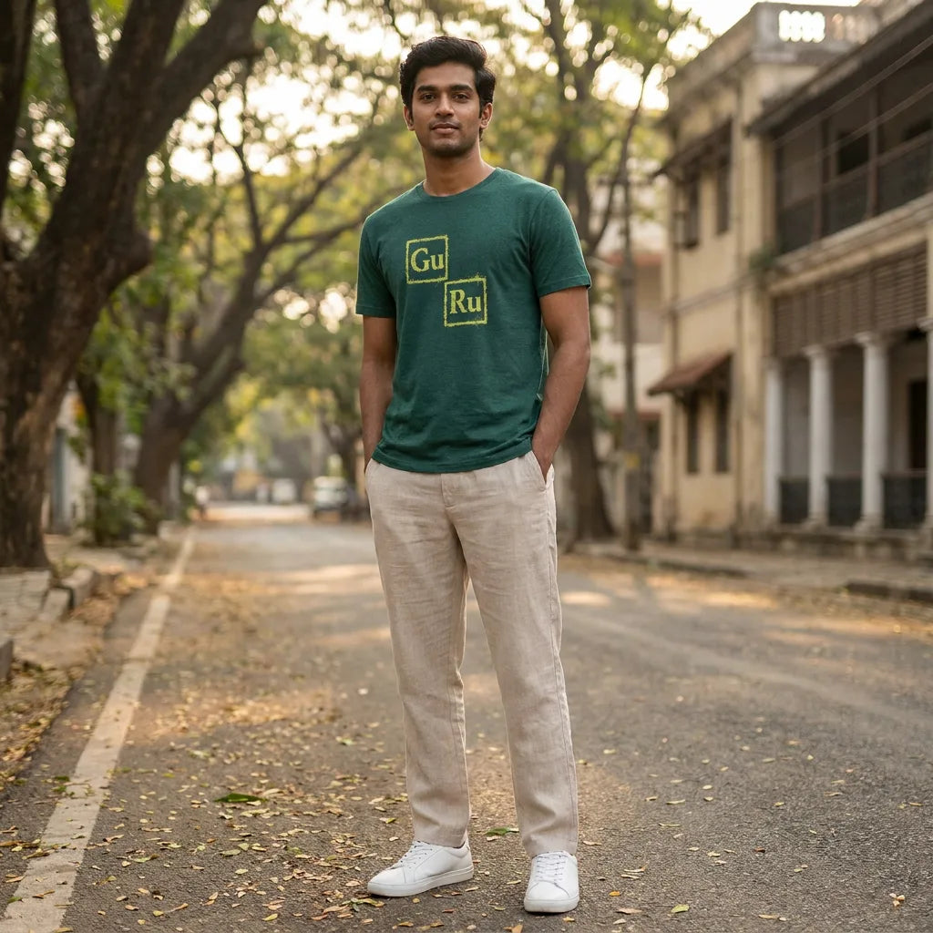 GURU tee in Heather Emerald — full man 02