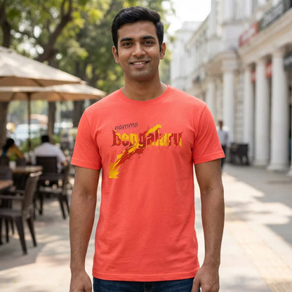 Namma Bengaluru tee in neon red orange — front facing 01