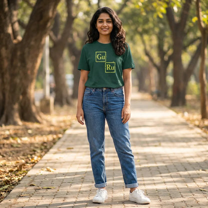 GURU tee in Heather Emerald — full woman 01