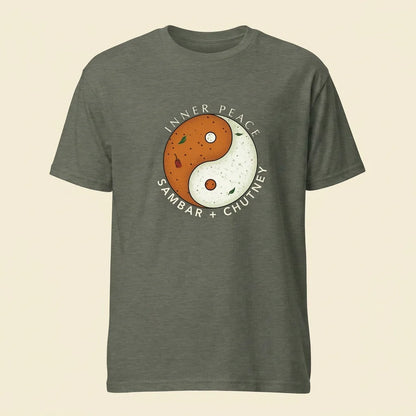Inner Peace Heather Military Green tee, plain product shot