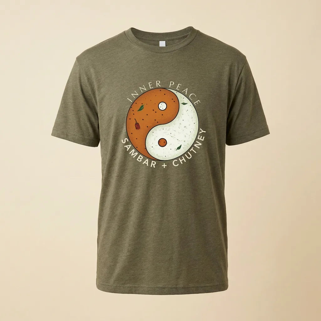 Inner Peace Heather Olive tee, plain product shot