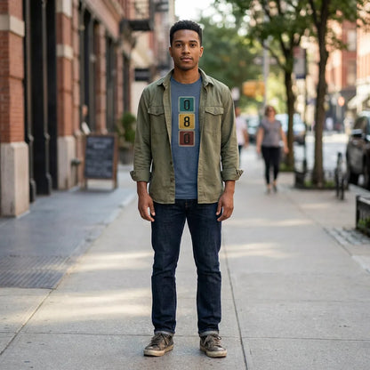 080 tee styled with an open overshirt
