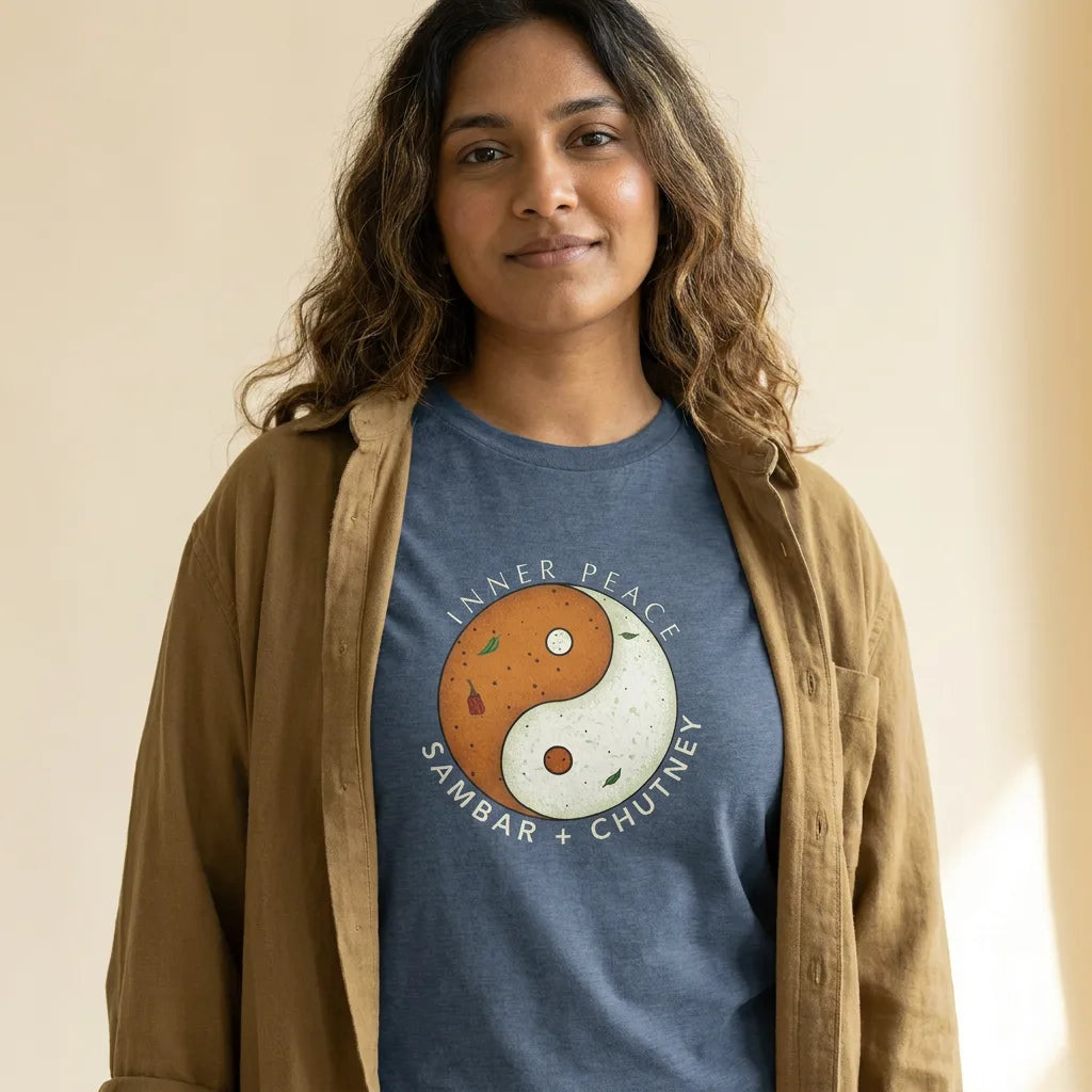 Inner Peace tee styled with an open overshirt