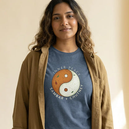 Inner Peace tee styled with an open overshirt