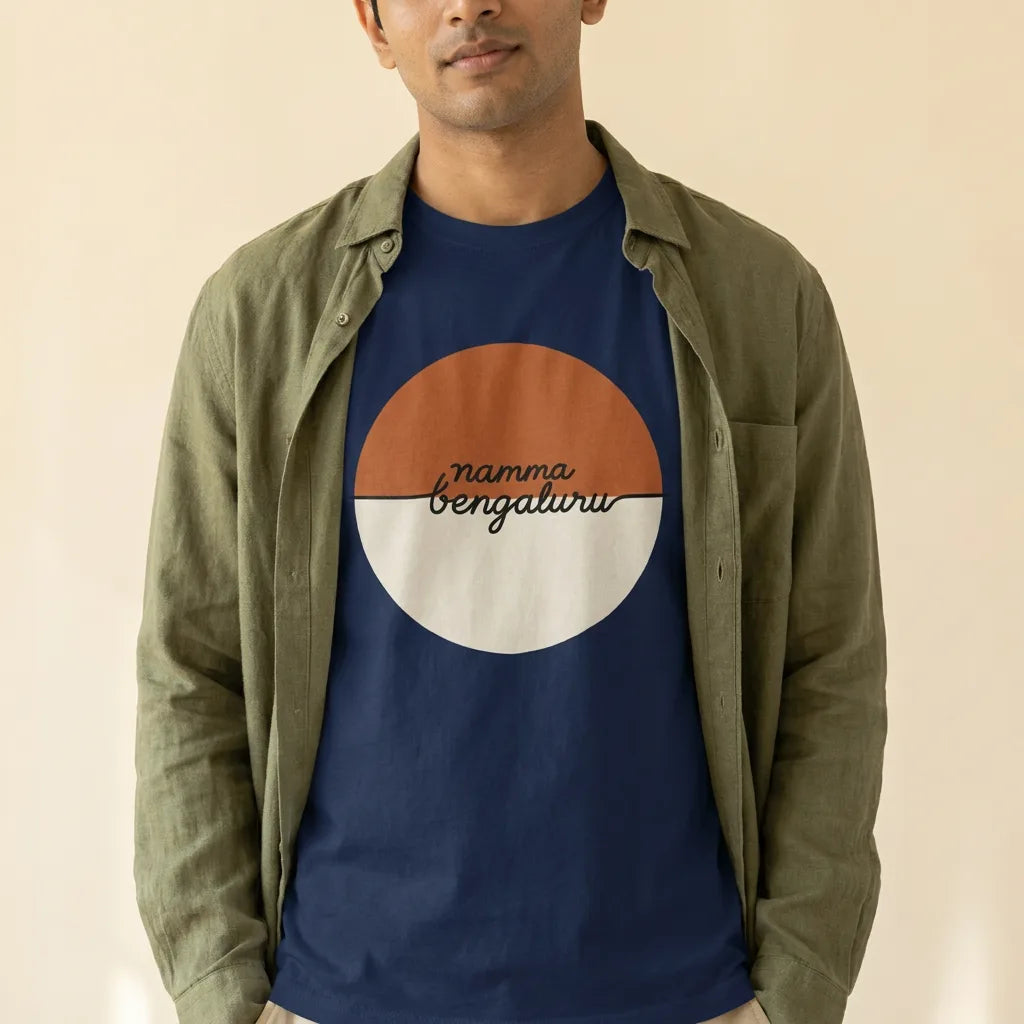 Bengaluru Sundown tee styled with an open overshirt