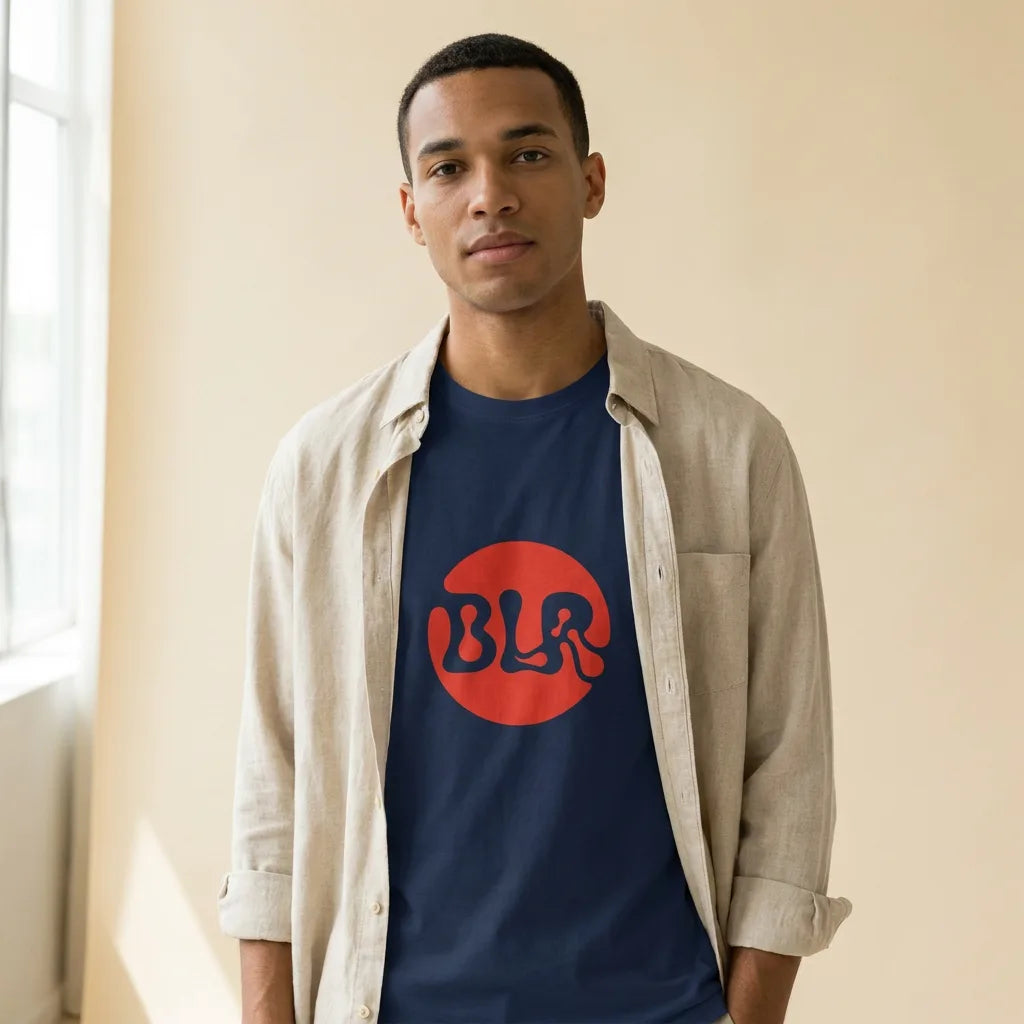 BLR tee styled with an open overshirt